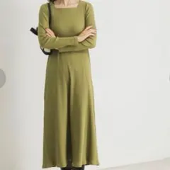 【アーバンリサーチ】リブロングカットソーワンピース　M オリーブ