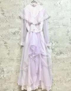 USA製ヴィンテージ シアーフリル レース ロングドレス ロリータ 透け感