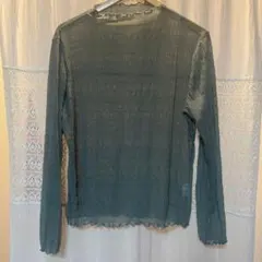 グリーン リブ編み 長袖トップス