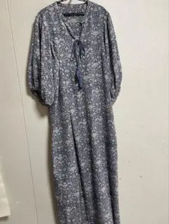 ボタニカル柄　ロングワンピース ネイビー ベージュ　【美品】