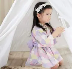 女の子カラフル浴衣&ふわふわ帯セット　90