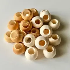 20mm/穴10mm ナチュラルとビスケットブラウンウッドビーズ 24個 大穴