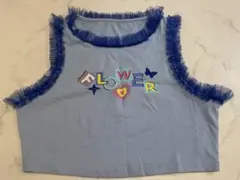 水色フリル付き　クロップド　トップ M ノースリーブ