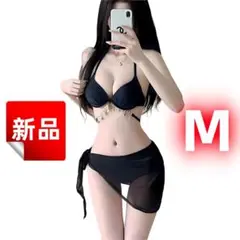 ✨新品✨セクシー ビキニ セパレート水着 黒 ホルターネック チェーン装飾 M