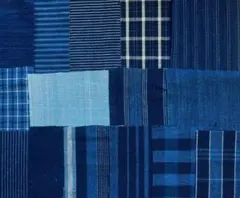 正藍染　松阪木綿　　パッチワーク用ハギレ15枚　薄い藍色のかめのぞき入り