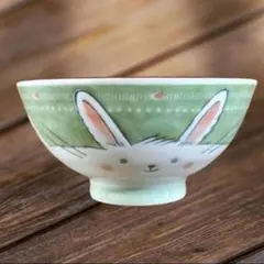 うさぎ柄 飯碗 茶碗 陶器 グリーンのサムネイル