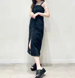 GUフロントジップデニムワンピ　黒 M
