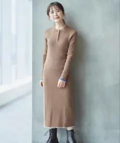 UNIQLO JW ANDERSON リブ編みブラウンニットワンピース