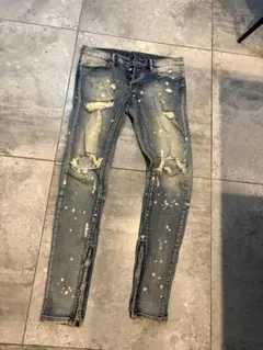 mnml ダメージ加工 スキニーデニム ジーンズ ブルー ジップデザイン 30