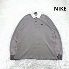 NIKE 長袖ポロシャツ ラガーシャツ グレー ロゴ刺繍 ナイキ　 M