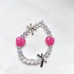 ビーズストラップ　ピンク　ハート　リボン　Y2K
