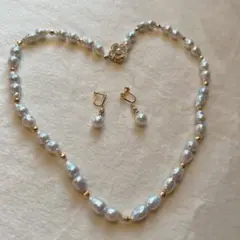 k18 ナチュラル　アコヤバロックネックレス イヤリングセット