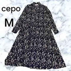 【cepo】ネイビー 花柄 総柄 ロングワンピース Мサイズ