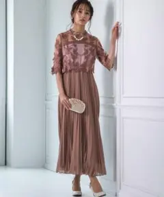 シミあり♥️ ドリードール♪ XL 刺繍＆プリーツ 華やか袖付きロングドレス