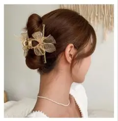 バンスクリップ シフォン レース ヘアクリップ 大人可愛い ヘアアクセ 結婚式