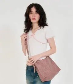 tina jojun ティーナジョジュン　ダブルバックルバッグ ピンクブラウン