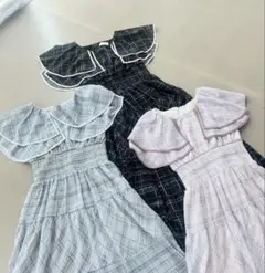 アンミール　チェックダブルカラーワンピース　黒