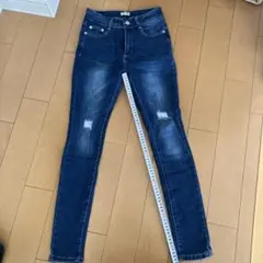 ダメージ加工 ダークブルー スキニーデニム　xs