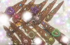 カラフルフラワーとピンクPネイルチップ10個セット
