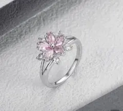 桜リング　ピンク　キュービックジルコニア　シルバーカラー　16号