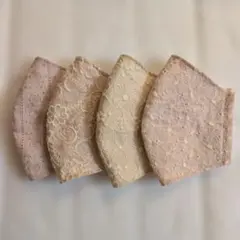 ハンドメイドマスク　刺繍　4枚セット　ピンク