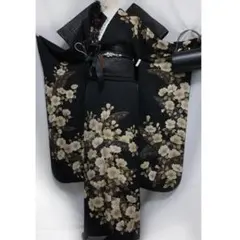 【良好】コムサデモード振袖6点セット160cmブラック系フルセット成人式Kh02のサムネイル