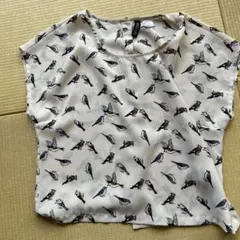 鳥柄 半袖ブラウス