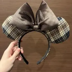 チェック柄リボンカチューシャ　ディズニー　ミニーちゃん