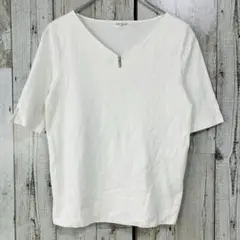 ☆オフオン☆カットソー Tシャツ ホワイト [38] M 半袖 五分袖 Vネックのサムネイル