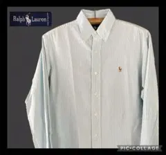 ★USA古着★ Ralph Lauren 水色ストライプ長袖シャツ