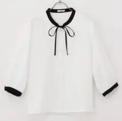 七分袖配色リボンブラウス ハニーズ L L