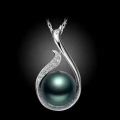 ネックレス　黒蝶真珠　シンプル　高級感白鳥　925シルバー　CZダイヤ　12mm