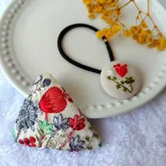 ヘアピン　インド刺繍 パッチンピン とヘアゴム セット ②