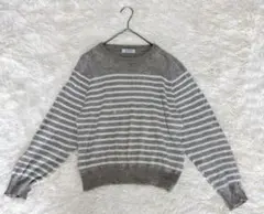 ヒューマンウーマン ボーダーニット セーター M グレー×ホワイト