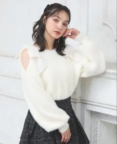 肩リボンフェザーニット