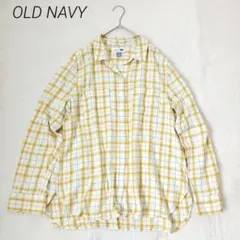 オールドネイビー　チェックシャツ　黄色　L 長袖　綿100% 胸ポケット付きのサムネイル