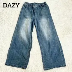 【デイジー】ウエストゴムワイドデニムパンツ(XL)洗える 大きいサイズ ブルー