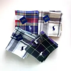 ポロ　ラルフローレン　ガーゼタオルハンカチ　刺繍　メンズ　4枚　まとめ売り　新品