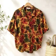美品✨ワールド 麻100% フラワー柄シャツ 38 リネン ナチュラル ゆったりのサムネイル