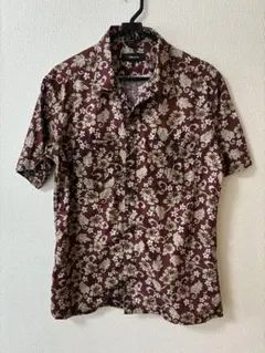 COMME CA ISM 半袖シャツ 花柄 ボルドー Lのサムネイル