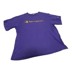 Champion 紫 金色ロゴマーク刺繍Tシャツ Lサイズ