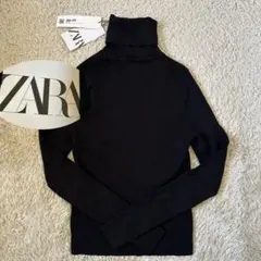 新品未使用✨ZARA❣️長袖ニット　タートルネック　黒　リブニット　M 袖長め