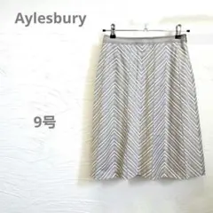 【アリスバーリー】ひざ丈スカート フレア ヘリンボーン グレー 9号 M