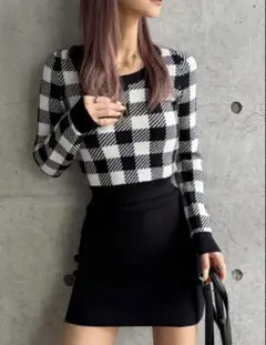 GYDA ギンガムチェックタイトニットワンピース ワンピース