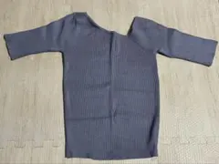 【美品】fifth 5分袖 リブ編みニット アシンメトリー ブルー