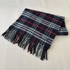 美品 Burberry's 英国製 ラムウール マフラー ノバチェック 紺色長め