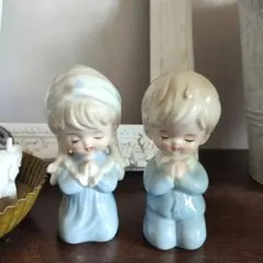 트라피스티누 수도원기도 천사 쌍 도자기 인형 입상 골동품 레트로