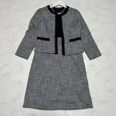 未使用級美品　STYLENOTE ノーカラーツイードワンピーススーツ　グレー9号
