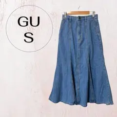 ジーユー デニムロングスカート S フレア マキシ丈 ハイウエスト ライトブルー
