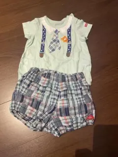 ミキハウス　ホットビスケッツ サスペンダーロンパース　短パン上下セット　美品